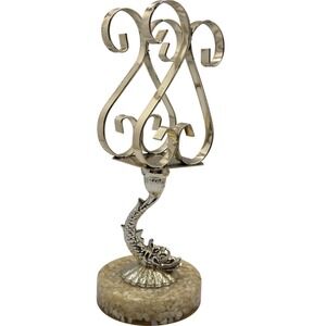 Vintage Silver MCM Napkin Holder Fish Base Marble Mosaic retro Mad Men decor